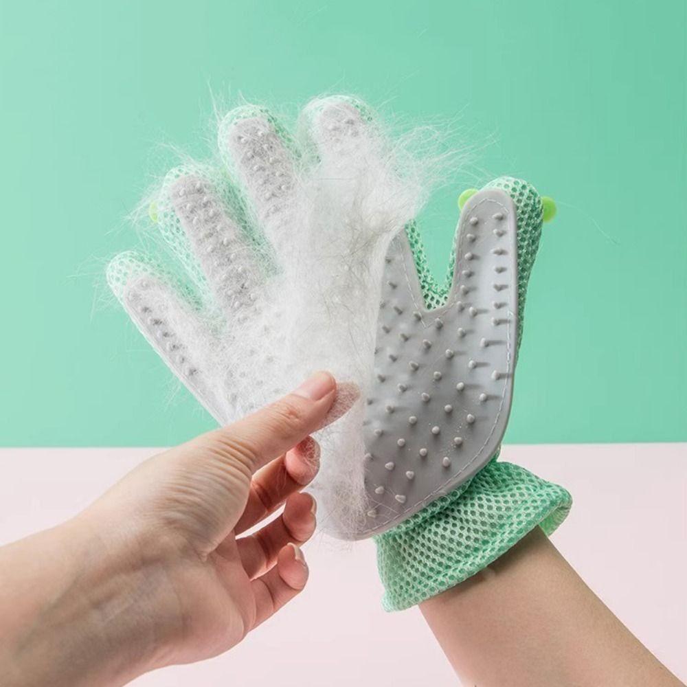 Cartoon Cat Hair Removal Gloves Silicone Soft Dog Bath Brush Gloves Mesh Fabric Cat Grooming Glove Pet Hair Removal Brush