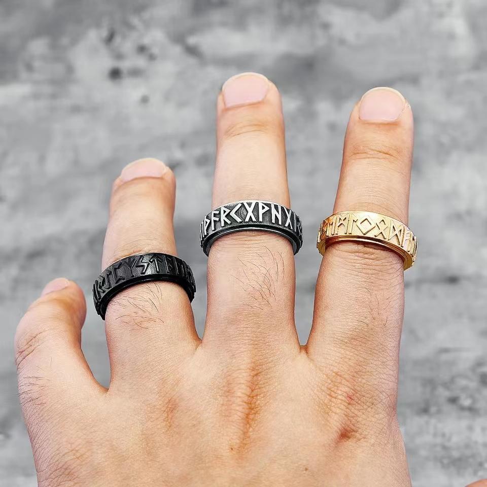 Vintage Rotatable Rune Ring For Men Women Steel/Black/Gold Stainless Steel Nordic Rings Fashion Charm Accessoires Gift