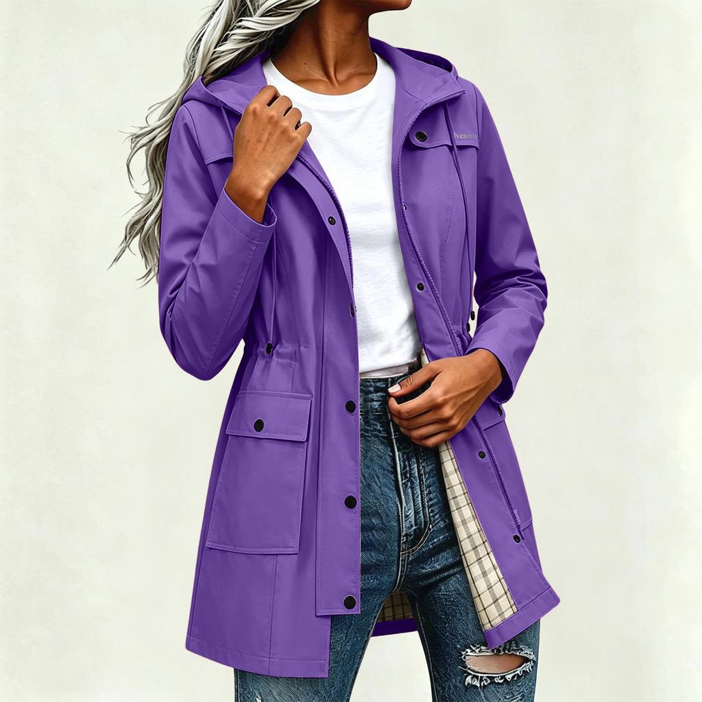 Women's Hooded Rain Jacket - Lightweight Outdoor Windbreaker with Adjustable Waist - Raincoat for Hiking, Travel, Daily Wear