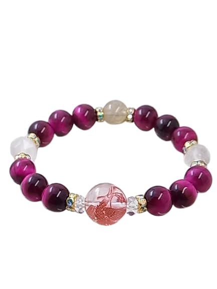 no Suzaku Crystal Love God Bracelet with Rose Pink Tiger and Rutile for Love and Money Power Stone Natural Stone Bracelet Includes Drawstring Bag 200