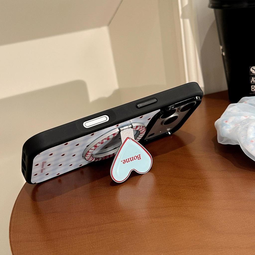 Niebieskie Kratkowane Etui na Telefon z Serduszkowym Stojakiem dla iPhone 16, iPhone 17, iPhone 17 Pro Max