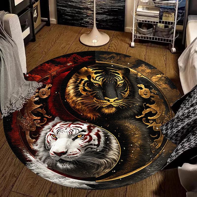 Luxury Sakura Goldfish Dragon Lion Cat Tree Design Carpet Mat Round Machine Washable Rug for Living Room Rugs for Bedroom
