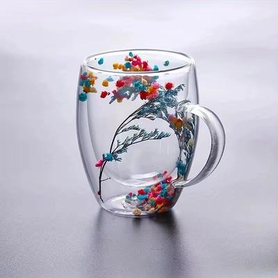 200/350ml Double Walled Glass Dried Flower Cup Coffee Cups Milk Mug Juice Cup Heat Resistant Double-layer With Handle New Ye