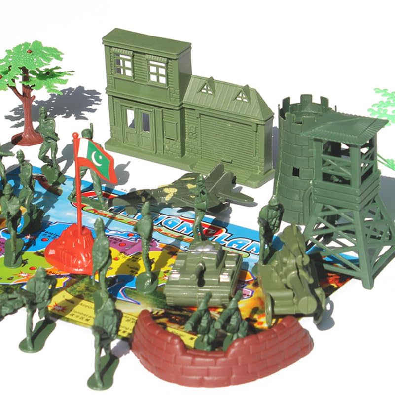 LIOOBO Military Vehicle Set, Simulation Military Scene Toy Set with Tanks, Aircraft, and Soldier Models, DIY Sandbox Play, Army Figures, Gift for