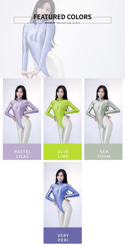 Solara Collection Skinny Long Sleeve Solid Color Spandex Ultra High Leg Swimsuit Bodysuit Water Blue [AMORESY] T-Back (023) (XXXL, Green)