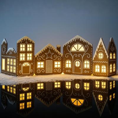 Christmas Gingerbreads House Cardboard Kit Foldable Gingerbread Village Decor for Tabletop Farmhouse Indoor Centerpiece