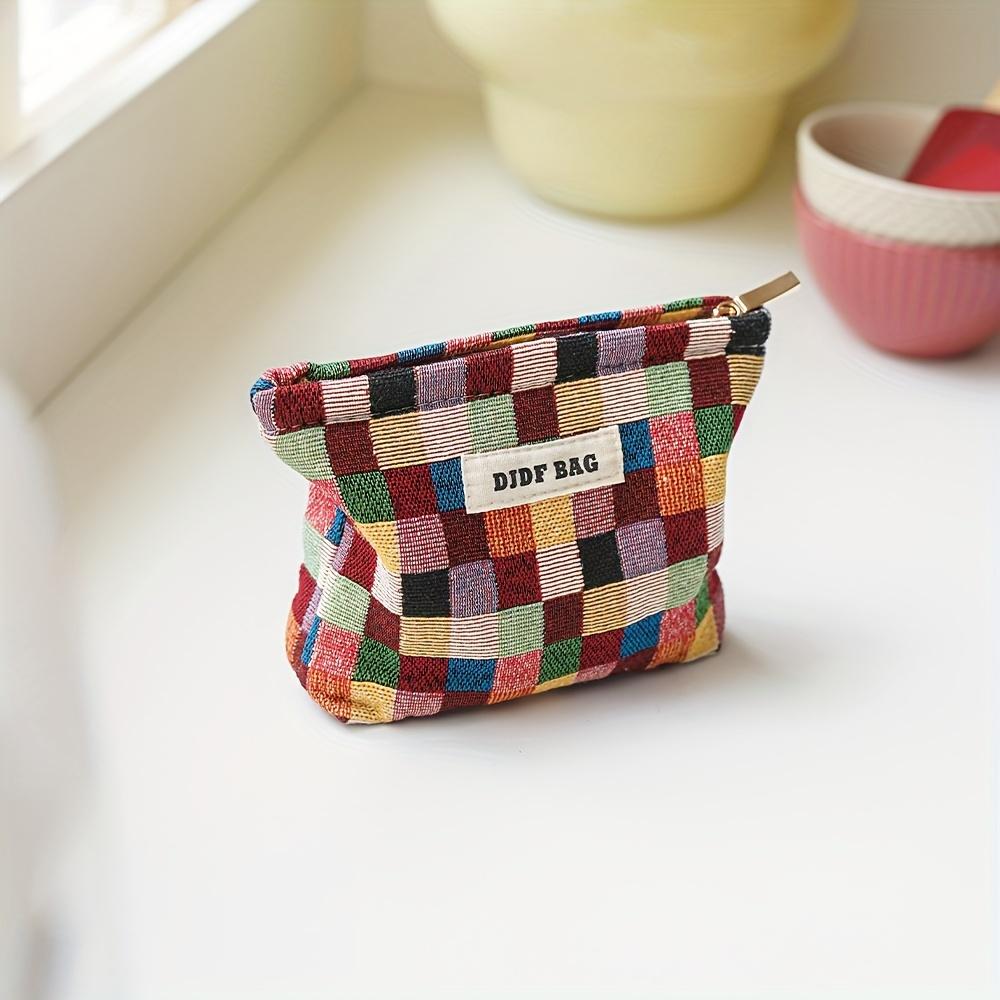 Colorful Plaid Zipper Design Women's Makeup Bag Small Cosmetics Storage Bag Portable Coin Purse Inner Tank Commuter Card Bag