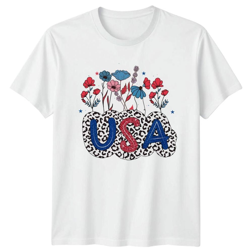 Usa Unisexs TShirt Floral Leopard Patriotic 4th Of July Gift For Her S