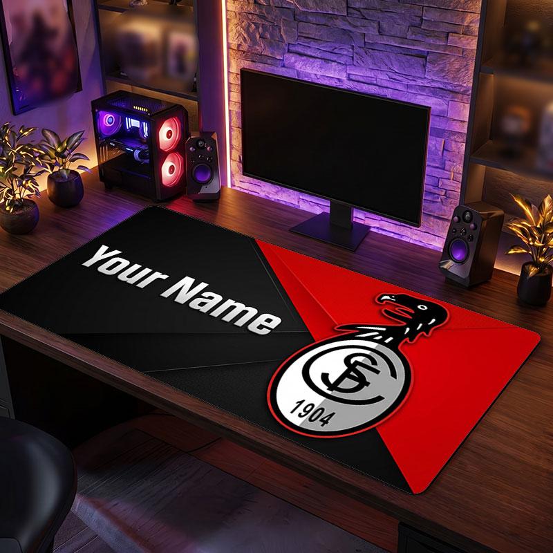 SC Freiburg Custom Large Mouse Pad, Personalized Name Text Print, Football Logo Non‑Slip Desk Mat Gaming Gift