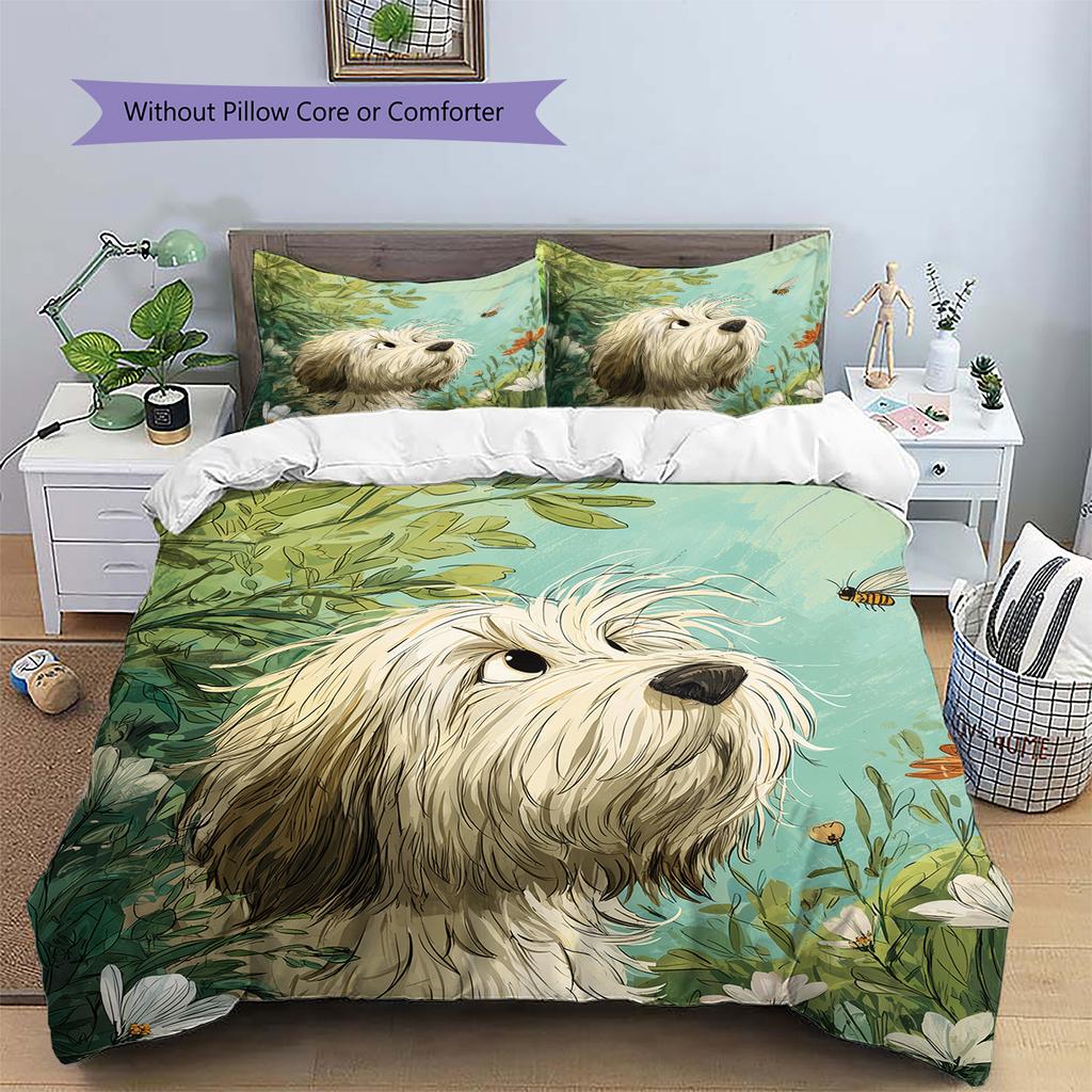 Bee Dog Pattern Bedding Quilt Set  Home Decoration  Gift (1 * duvet cover + 2 * pillowcase  without core)