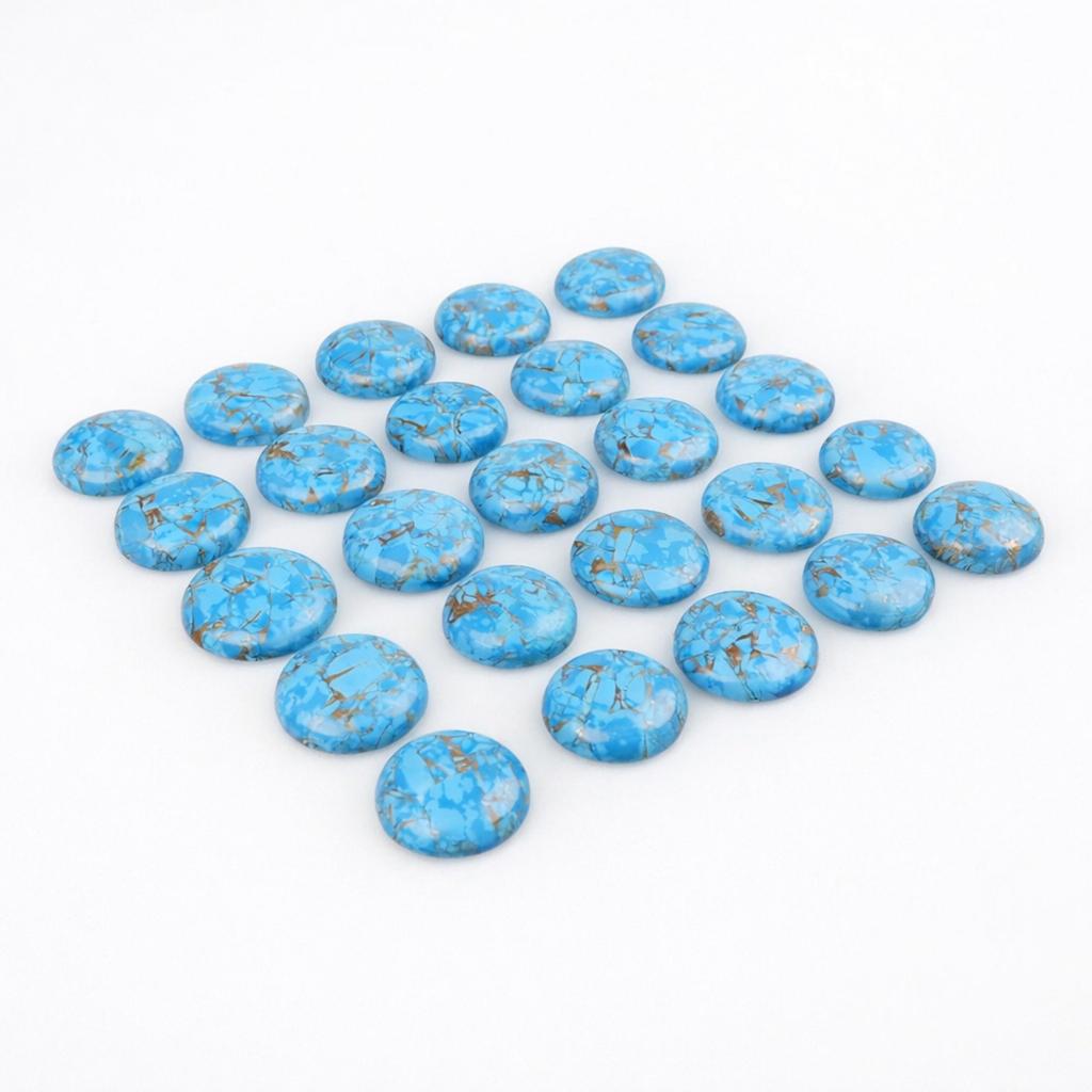Blue Copper Turquoise Cabochon Round Gemstone Lot – Natural Turquoise Cabochons for Jewelry Making
