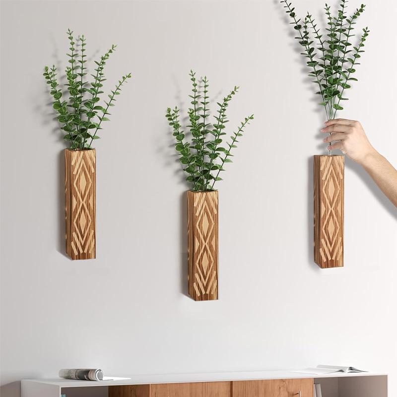 1Pc Holz Wand Dekor Pflanzer Künstliche Blume Hängen Wohnzimmer