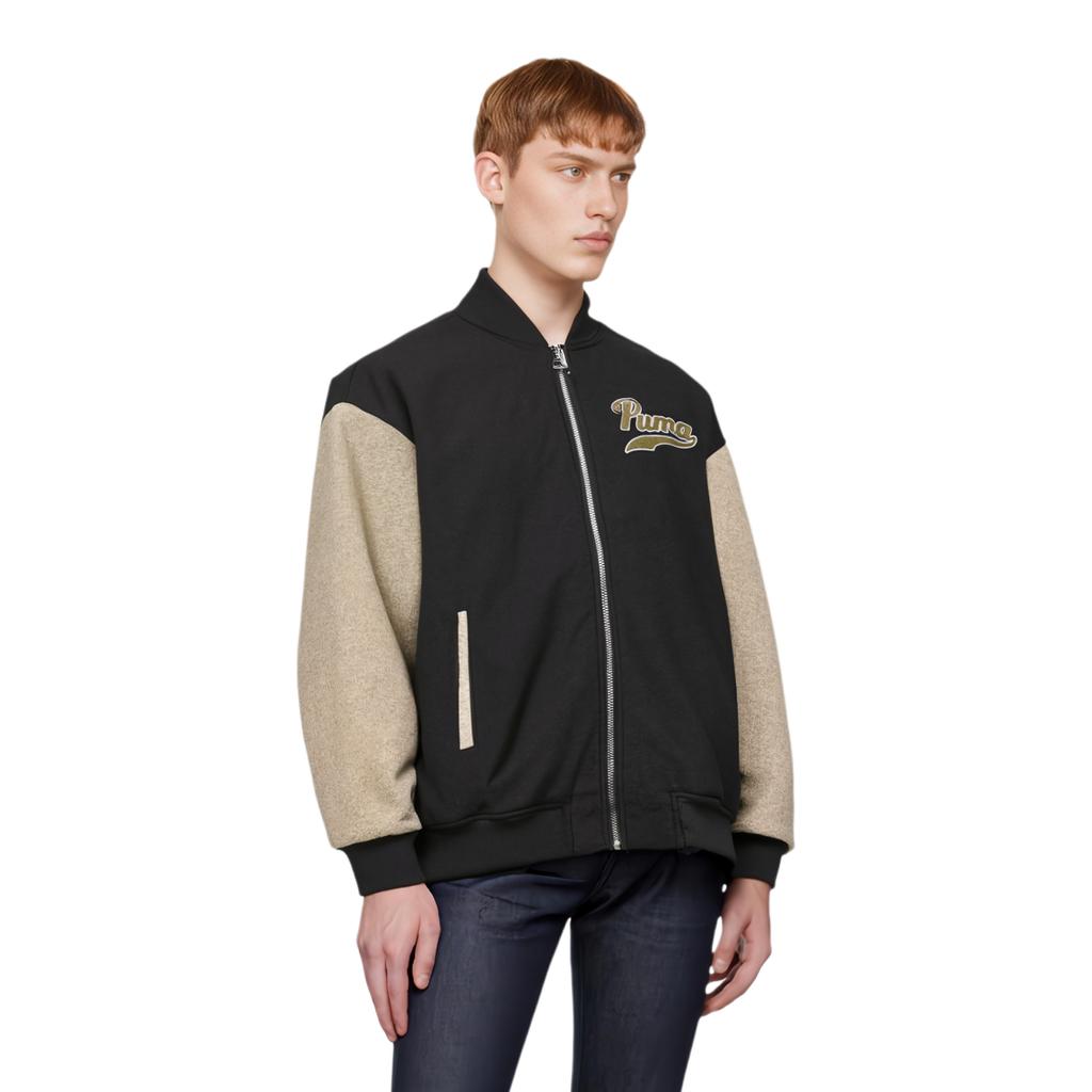 Puma Color Block Logo Embroidered Baseball Collar Zip Jacket Unisex Jackets Black Brown 539749-01