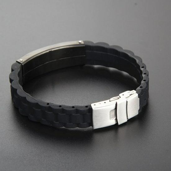 European & American Fashion Men's Silicone & Stainless Steel Engraved Bracelet