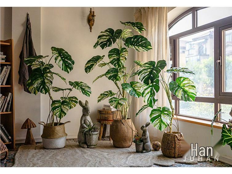 White Variegated Monstera Faux Tree - Large, Potted, Light Luxury Decor for Living Room