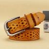 Vintage Leather Belt For Women With Hollow Cutout Design And Pin Buckle