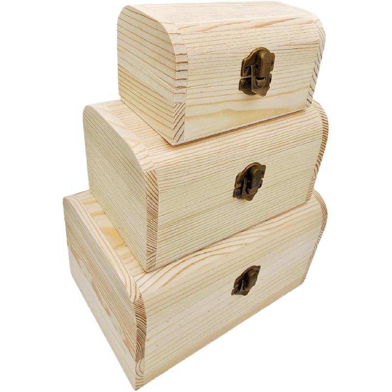 2 Pack Plain Unfinished Wooden Box, Hexagon Unpainted Wooden Jewellry Box DIY Storage Chest Treasure Case for Home Table Decoration