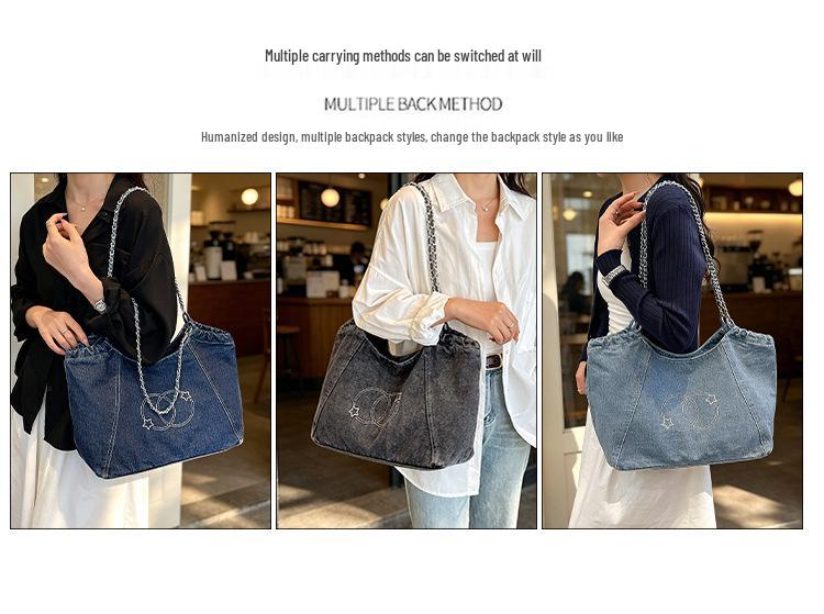 Denim Commuter Tote in Koreaanse Stijl: Retro Grote Capaciteit Okselketting Schoudertas