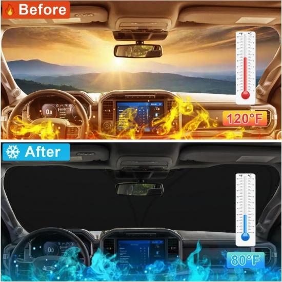 PIMCAR Windshield Sun Shade For Ford F150 -2025 | Premium 310T Reflective UV & Heat Protection |  Fit Foldable Sunshade With Storage Pouch, Dashboard