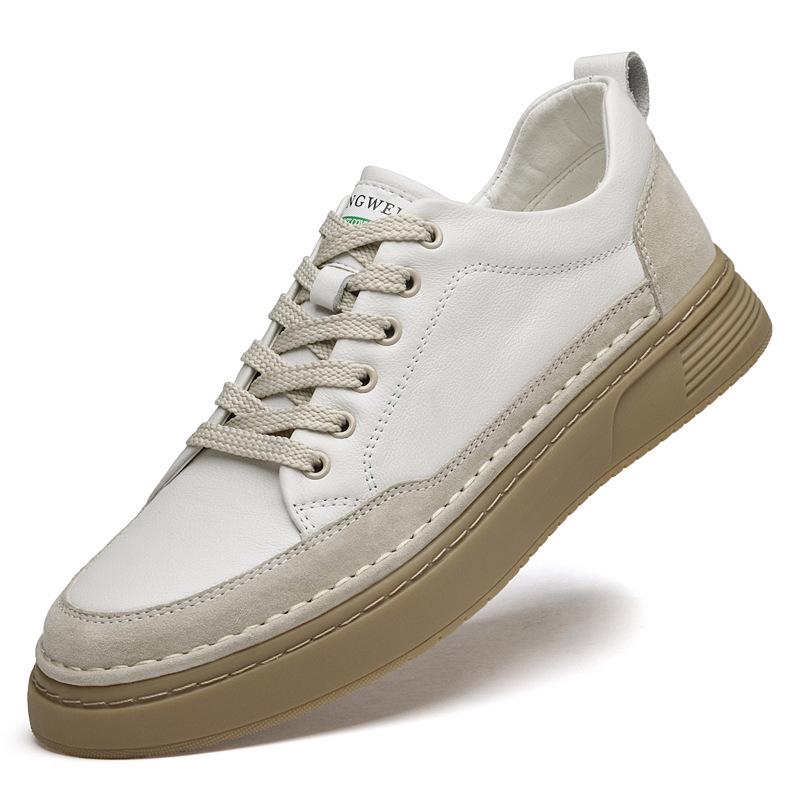 Men's shoes autumn first-layer cowhide white shoes trendy British style thick-soled lightweight sports shoes casual board shoes men