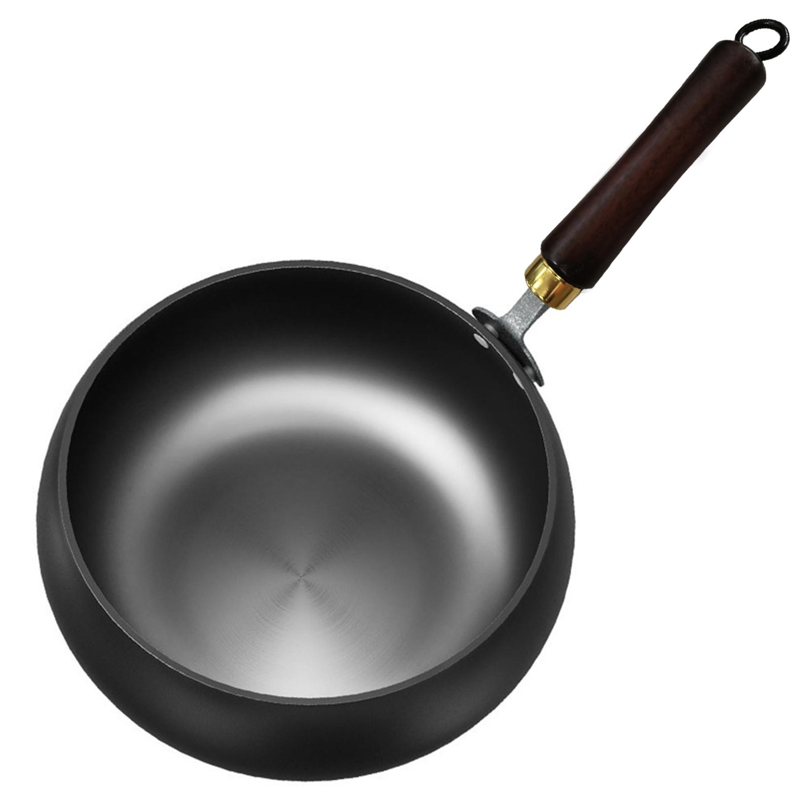 Iron Wok Uncoated Iron Pan Flat Bottom Iron Pot for Indoor and Outdoor Cooking