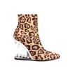 Fashion Hollow Out Tiger Tooth Shaped Heel Design Short Boots  New Fashionable Leopard Print Zebra Zippered Women's Ankle Boot Size 46