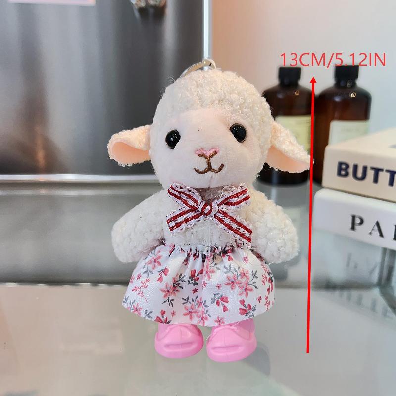2027 Chinese Zodiac Lamb Plush Keychain Cute Floral Dress Sheep Stuffed Doll Portable Backpack Charm Gift