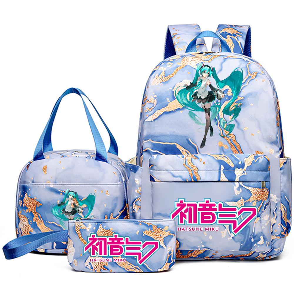 3Pcs/set Anime Hatsune Miku Printed Backpack Handbag Pencil Case for Teenager Student Bookbag Schoolbag Women Large Capacity Waterproof Travel Bag