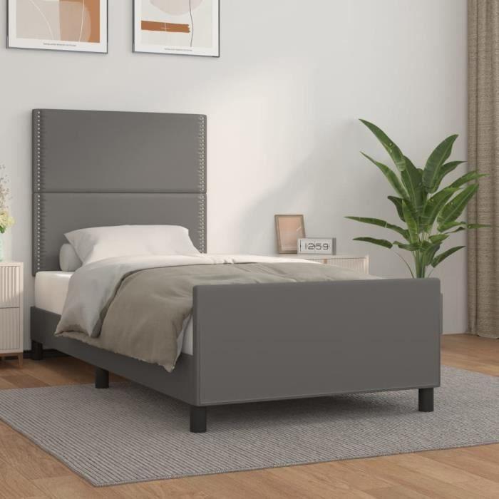 VidaXL Bed Frame with Headboard Grey 90x200 Cm Faux Leather3125492