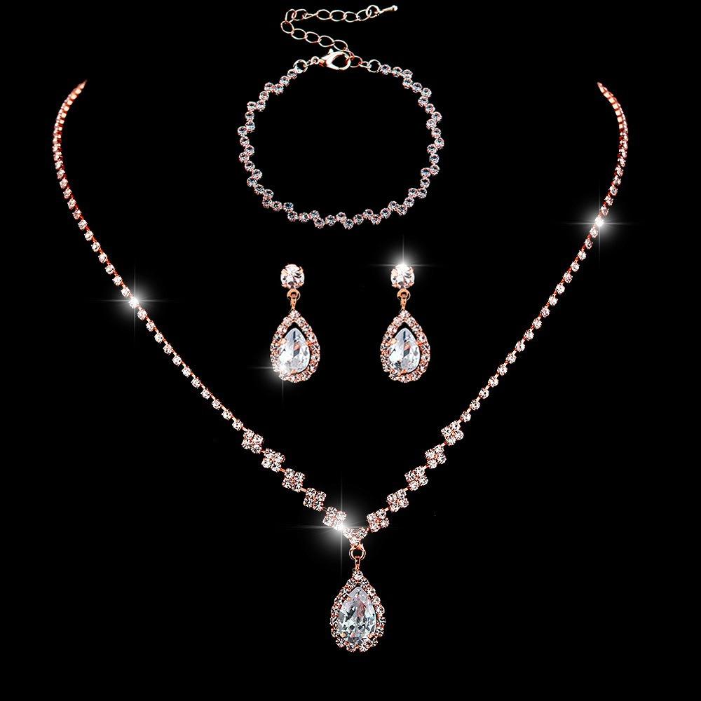 Bright Diamond Zircon Water Drop Necklace Earrings Wedding Jewelry, Shooting Jewelry Set