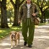 Pantalones de pana para hombre de cintura alta con bolsillos de corte holgado pierna recta ancha color casual