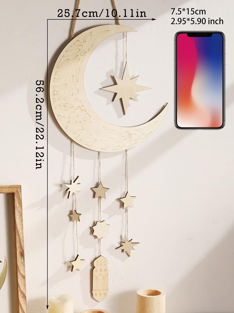1 Stück Ramadan Mond Stern Wandbehang Islamische Hohle Holzdeko mit Laternen Festliche Heimdeko Ramadan & Eid Wanddekorationen