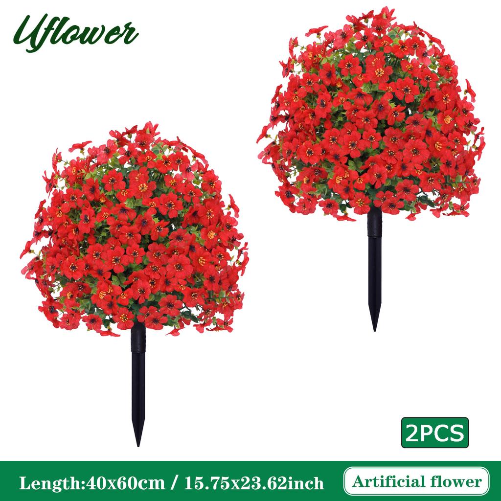 1/2PCS Artificial Violet Flower Balls with Stakes UV-Resistant Realistic Outdoor Decor for Garden, Porch, Patio, Wedding, Home