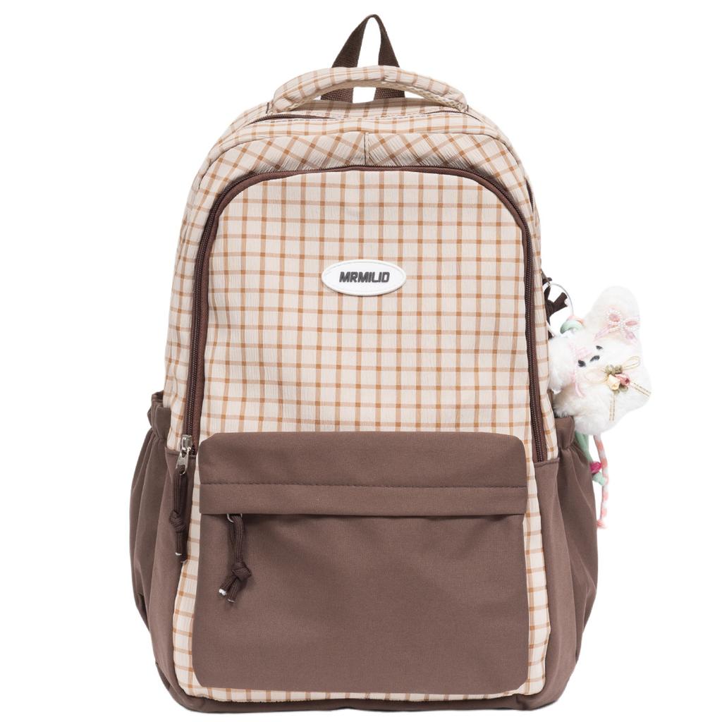 Schoolbag Japanese ins Contrast Color Plaid Backpack Female Youth Campus Junior High School Student School Bag Outdoor Travel Backpack