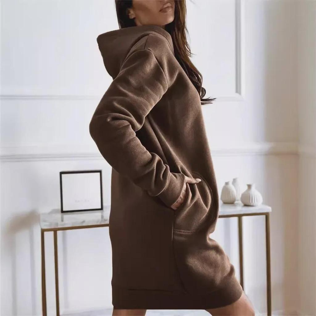 2025 Autumn/Winter Women's Solid Color Hooded Streetwear Loose Sweatshirt