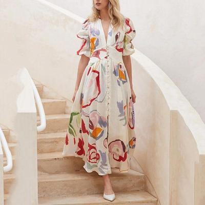 Women's Summer Beach Slim Hem Printed Long Dresses