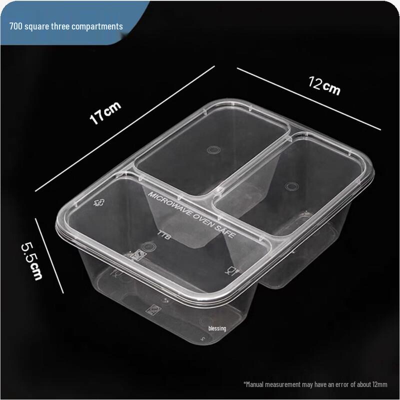 Disposable 3-Compartment Square Meal Prep Container with Lid