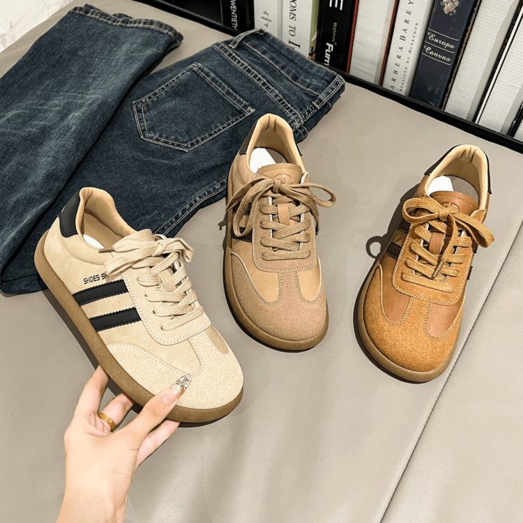 Popular Retro German Training Shoes Women's Breathable Non-slip Flat Bottom 2025 Spring New Sports and Leisure Versatile Leather Board Shoes