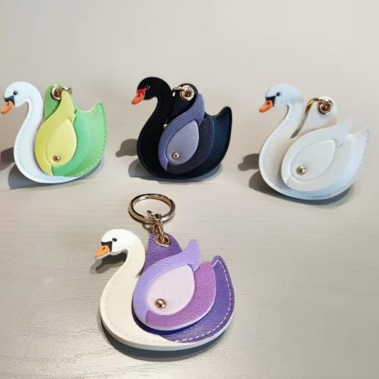 Keychain Pendant Gradient Swan Shape Bag Pendant with Metal Buckle Imitation Leather Access Card