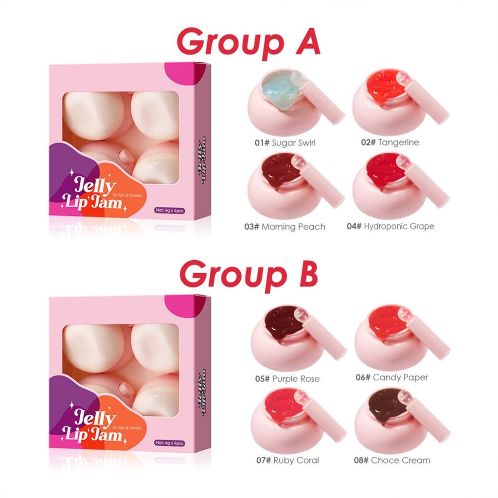 Jelly Lipstick Set, Dudu Lip Mirror Lip Gloss, 4-color Jelly Lipstick, Natural Plumping Lip, Dual-purpose Blush For Both Lips And Cheeks