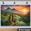 Serene Bali Tapestry, Iconic Split Gate Temple Overlooking Lush Green Terraces and Volcanoes at Sunset, Tropical Spiritual Wall Art