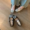 2386-58 Autumn New French Rhinestone Word with Square Head Shallow Mouth Mary Jane Widened Large Size Shoes Women