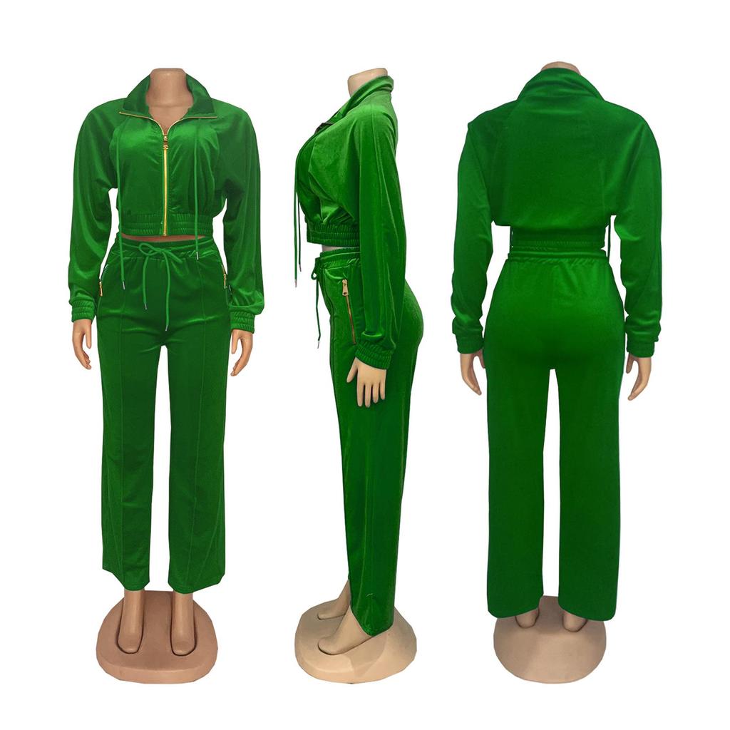 TW575 Fashionable Women's Long Sleeve Zipper Cardigan and Pants Winter Set
