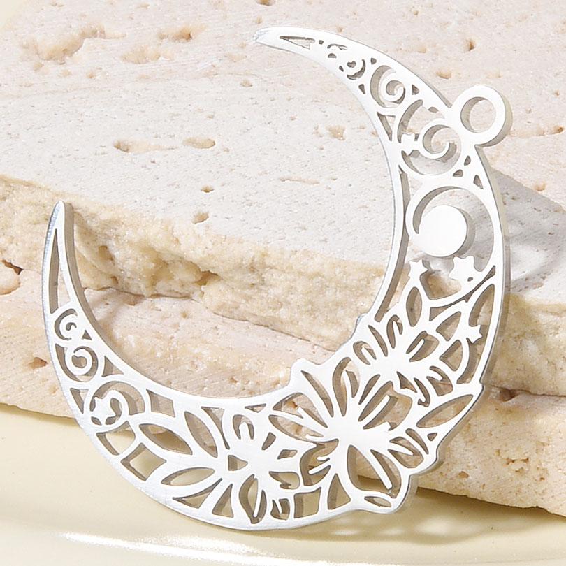 6pcs Steel Color Assorted Pendant Filligree Moon Sun Doji Charm Stainless Steel Charms For Jewelry Making Bracelets DIY Keychain