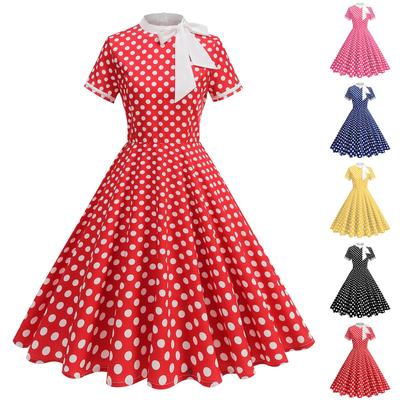 Damen Modisches Frisches Polka Dot Langes Und Langes Schwingendes Retro-Kleid