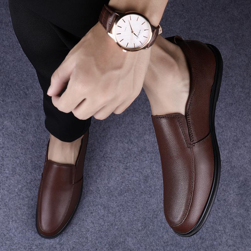 Herresko Casual Ekte Lær Slip-on Komfortable Herre Svarte Flats Herre Kjøresko Stor Størrelse