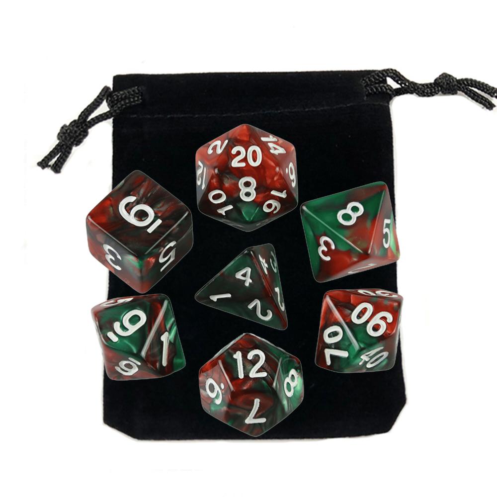7-pack Dice with Carryall D4 D6 D8 D10 D D12 D20 Polyhedral Board Game Pieces