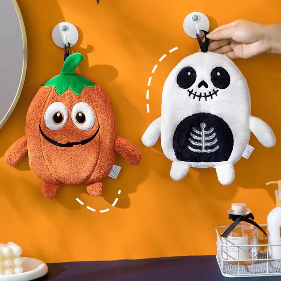 Halloween Hand Towels Embroidered Hanging Ghost Hand Towels Super Absorbent Dish Towel Wipe Cloth Kitchen Bathroom Accessories