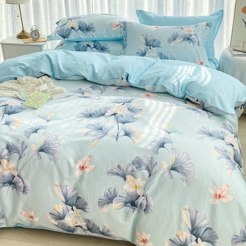 Vierteiliges Set aus Bettwäsche aus reiner Baumwolle, Bettbezug, Bettwäsche, dreiteiliges Bettlaken-Set für den Schlafsaal