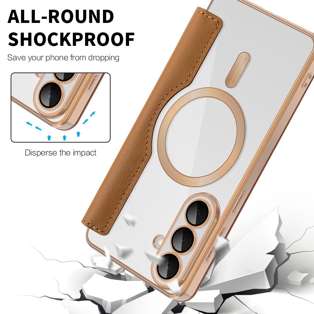 For Samsung Galaxy S26+ Magnetic Case RFID Blocking Card Holder Rhombus PU Leather Phone Cover with Lens Film